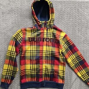 Burton Dryride Full‎ Zip Hoodie Fleece Lined Yellow/Red Plaid Mens M Snowboard